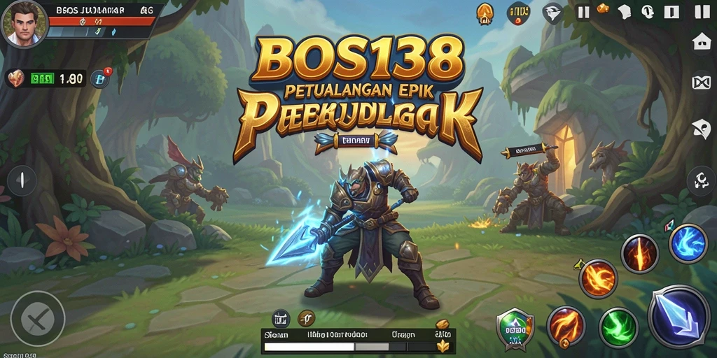 Screenshot gameplay BOS138 menampilkan pertarungan epik dalam dunia fantasi.